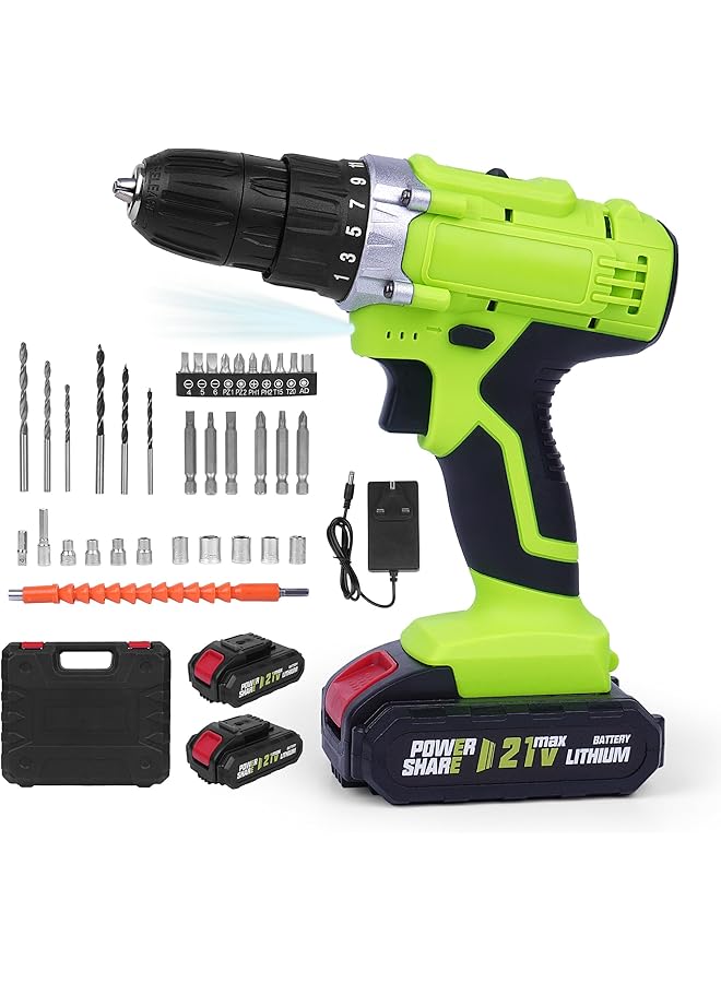 erorex 21V Cordless Drill Power Drill Set With Lithium Ion Battery And Charger Multifunctional Handheld Electric Drill With Variable 2 Speed Built In Led 25 Torque Setting With 34 Accessory Set B - Image 1