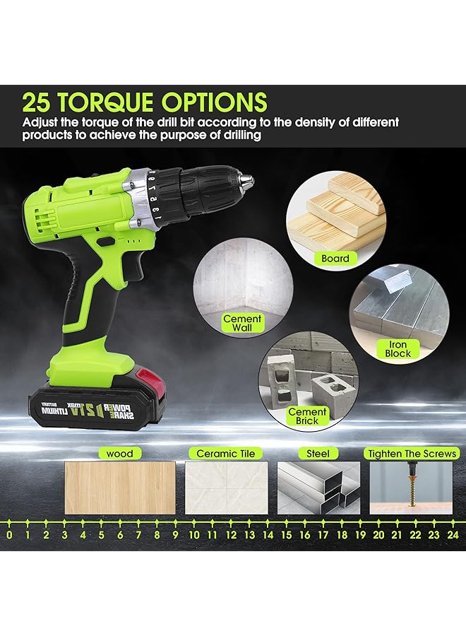 erorex 21V Cordless Drill Power Drill Set With Lithium Ion Battery And Charger Multifunctional Handheld Electric Drill With Variable 2 Speed Built In Led 25 Torque Setting With 34 Accessory Set B - Image 2