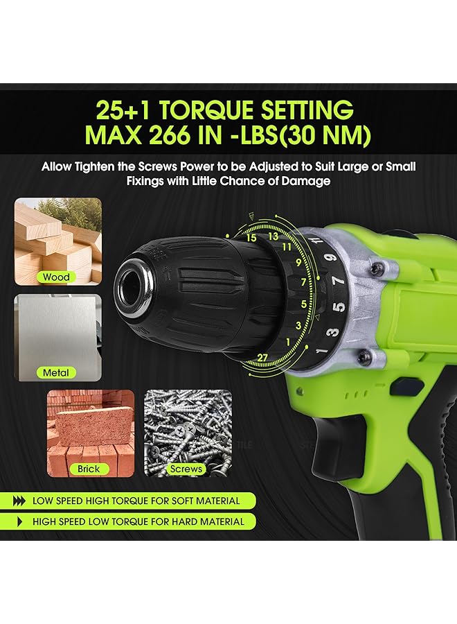 erorex 21V Cordless Drill Power Drill Set With Lithium Ion Battery And Charger Multifunctional Handheld Electric Drill With Variable 2 Speed Built In Led 25 Torque Setting With 34 Accessory Set B - Image 3