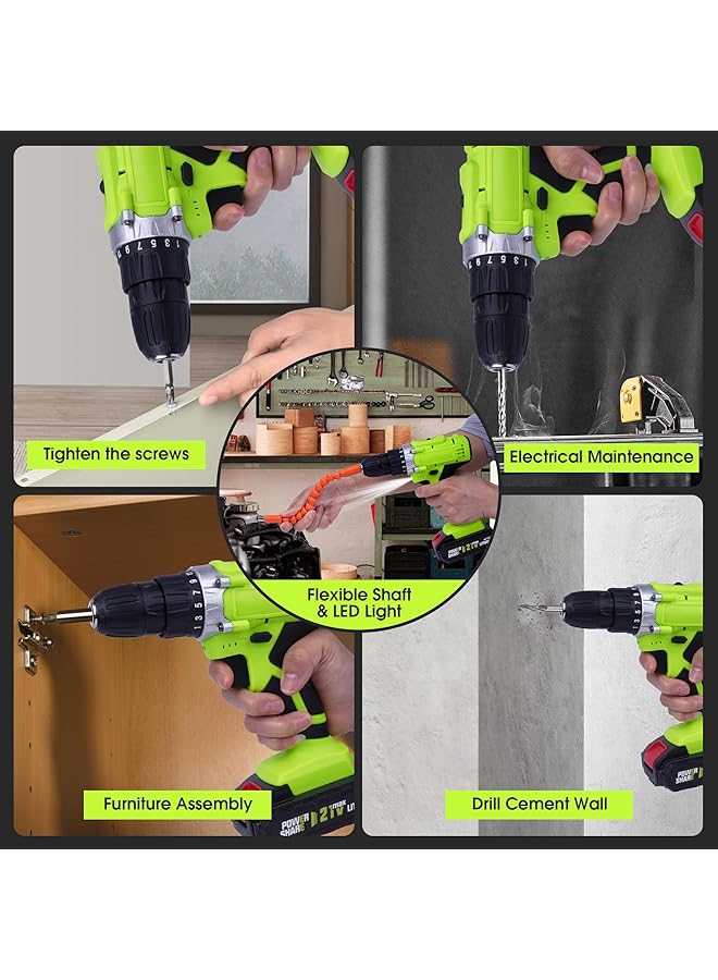 erorex 21V Cordless Drill Power Drill Set With Lithium Ion Battery And Charger Multifunctional Handheld Electric Drill With Variable 2 Speed Built In Led 25 Torque Setting With 34 Accessory Set B - Image 5