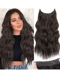 Generic Showday Long Wavy Halo Hair Extensions with Transparent Fish Line Synthetic Hairpiece 20 Inch with 4 Secure Clips Adjustable Invisible Wire Headband for Women (Dark Brown)  - Image 1