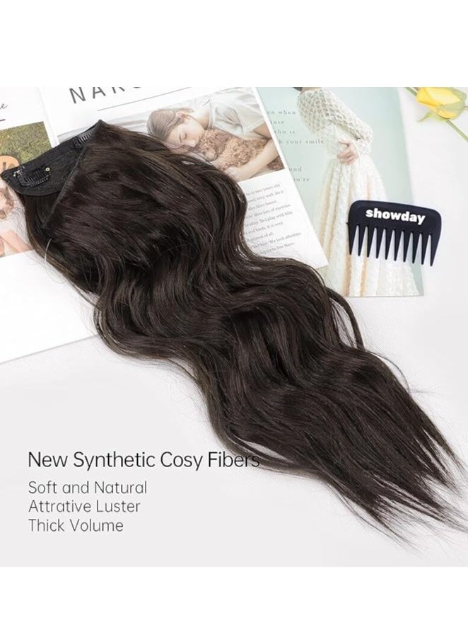 Generic Showday Long Wavy Halo Hair Extensions with Transparent Fish Line Synthetic Hairpiece 20 Inch with 4 Secure Clips Adjustable Invisible Wire Headband for Women (Dark Brown)  - Image 3