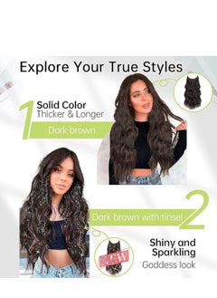Generic Showday Long Wavy Halo Hair Extensions with Transparent Fish Line Synthetic Hairpiece 20 Inch with 4 Secure Clips Adjustable Invisible Wire Headband for Women (Dark Brown)  - Image 4