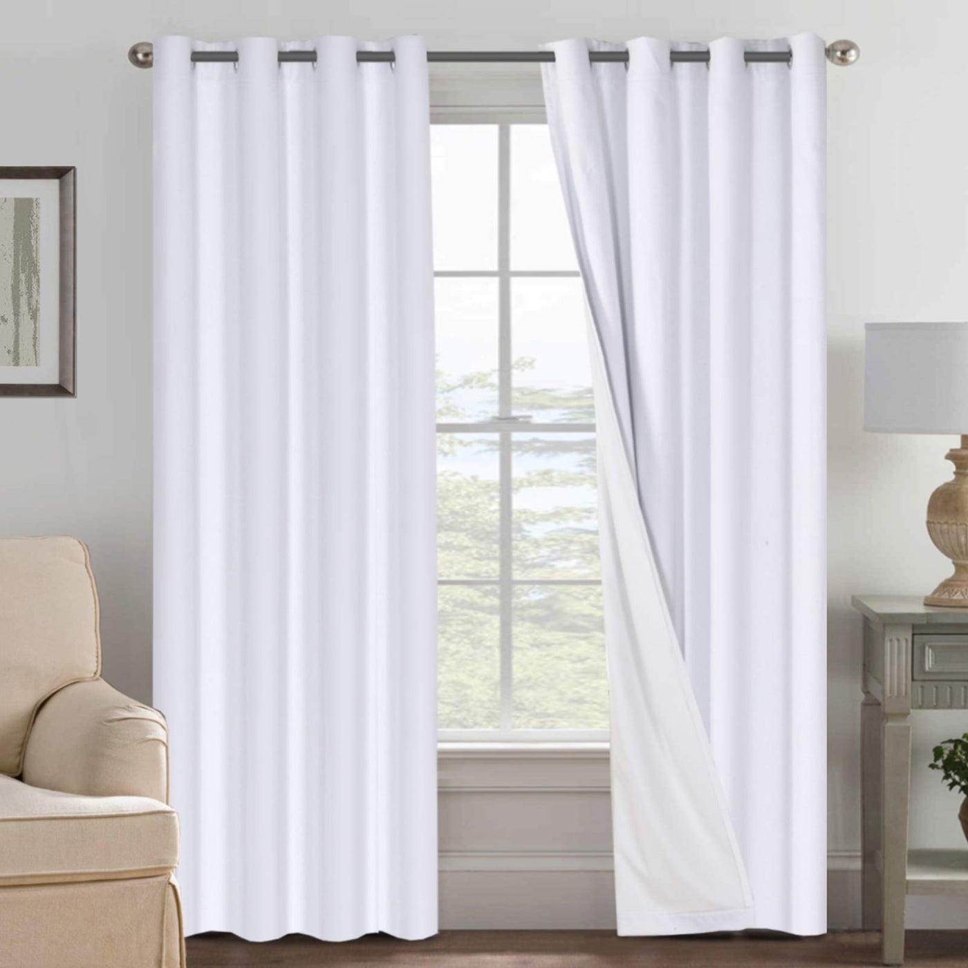 H.VERSAILTEX 72 inch Blackout Curtains, 100% Absolutely Blackout Thermal Insulated Textured Linen Look Curtain Draperies Anti-Rust Grommet Linen Curtains Blackout, 2 Panels, Natural