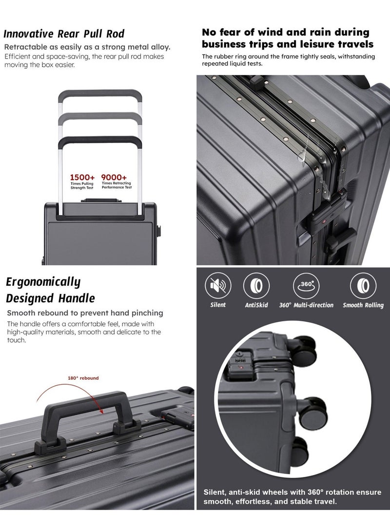 ZAAPPY Wide Handle Hard Shell Aluminum Framed 20 Inch(8-10kg) Cabin Size Luggage With Laptop Pocket - Image 4