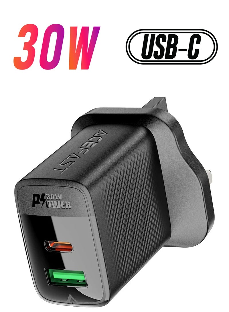 Acefast A99 PD30W GaN (USB-C+USB-A) charger,black (UK) - Image 1