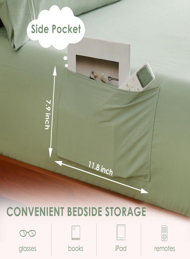 JSD Sage Green King Size Sheet Set with Side Storage Pocket, 4 Piece Soft Brushed Microfiber Bed Sheets 16 inch Extra Deep Pocket - Image 3