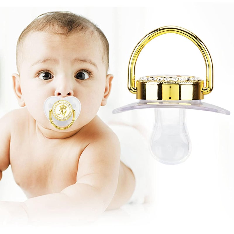 Focket مشابك مصاصة للبنات 26 حرف من الكريستال لمصاصة الأطفال مع حرف الاسم الأول مصاصة متلألئة منحنية للبنات حديثي الولادة مشابك مصاصة للبنات هدايا حفلات الأطفال أ,  - Image 2