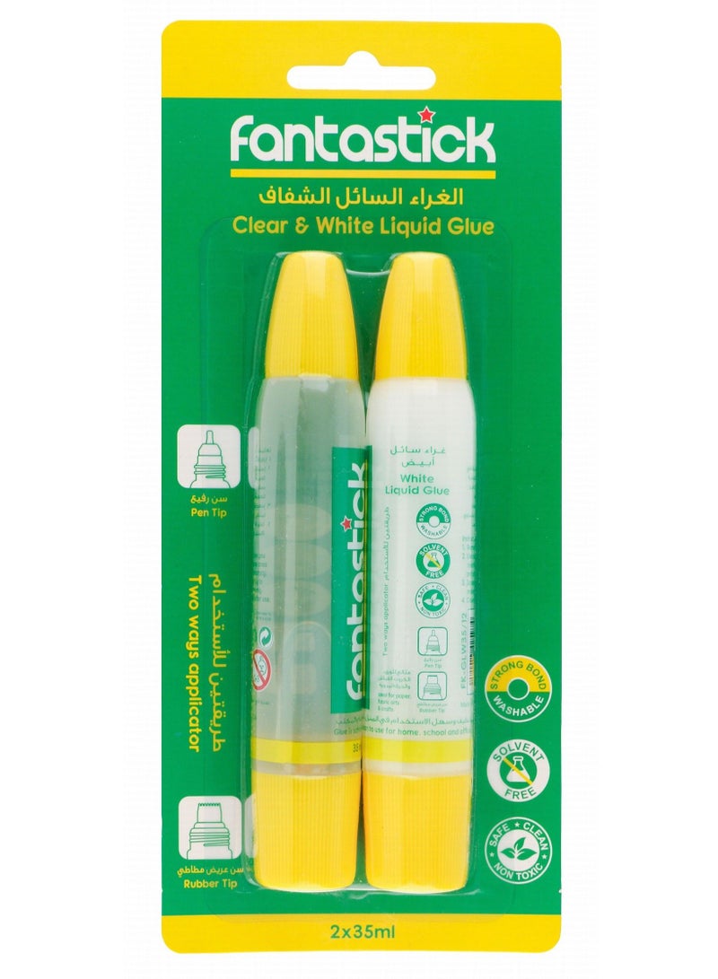 Fantastick 2-Piece Clear And White Liquid Glue Set With Two-Way Applicator