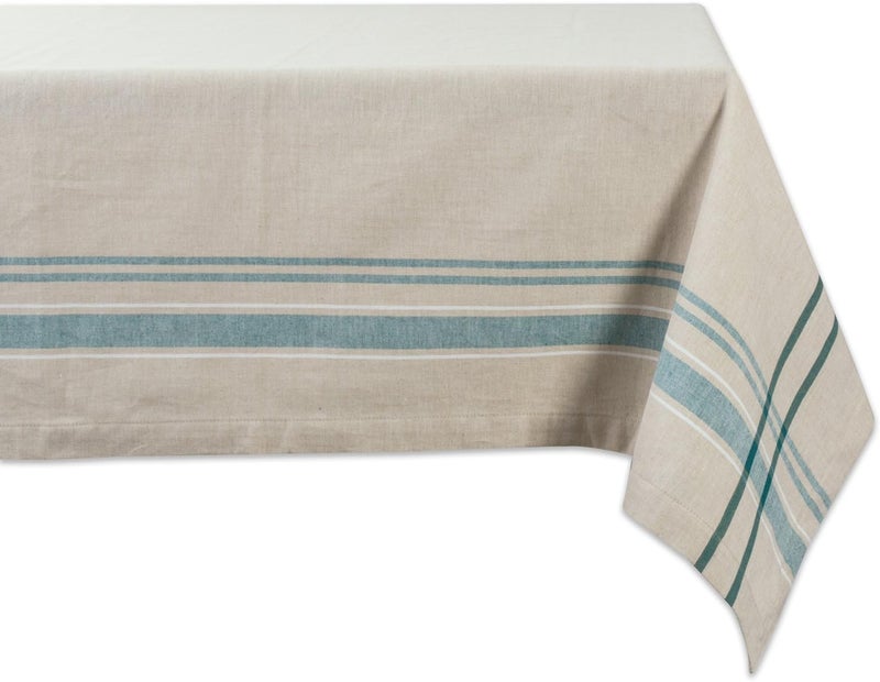 DII 100% Cotton Machine Washable, Everyday French Kitchen Tablecloth For Dinner Parties, Summer & Outdoor Picnics-60x84 Seats 6 to 8 People, 60 x 84, Teal Stripes - Image 1