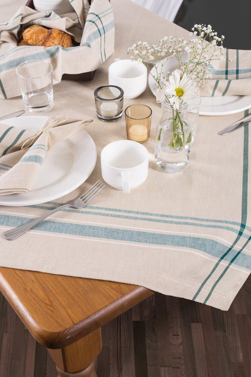DII 100% Cotton Machine Washable, Everyday French Kitchen Tablecloth For Dinner Parties, Summer & Outdoor Picnics-60x84 Seats 6 to 8 People, 60 x 84, Teal Stripes - Image 4