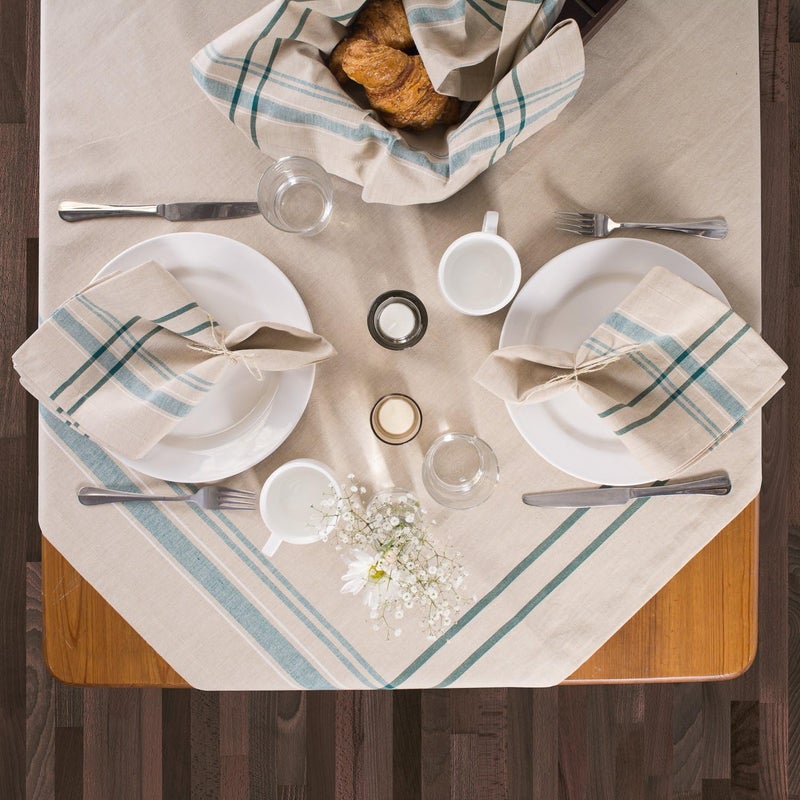 DII 100% Cotton Machine Washable, Everyday French Kitchen Tablecloth For Dinner Parties, Summer & Outdoor Picnics-60x84 Seats 6 to 8 People, 60 x 84, Teal Stripes - Image 3