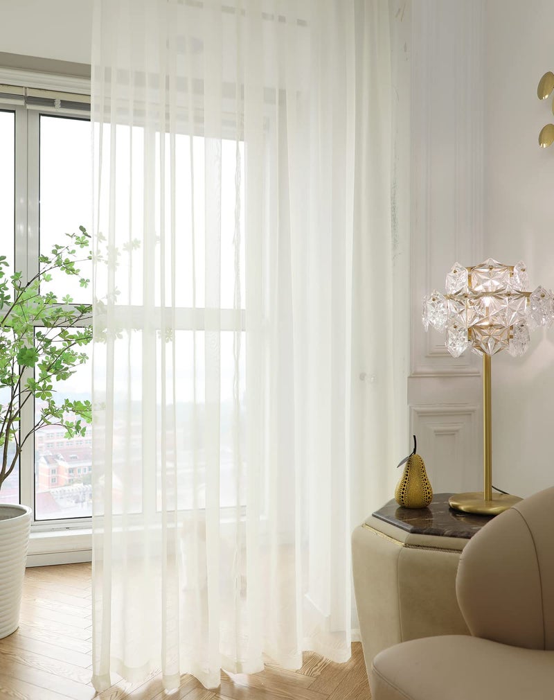 Mianbo Beige Sheer Curtains 84 Inches Length 2 Panels Set Window Sheer Curtains Basic Rod Pocket For Bedroom Children Living Room Yard Kitchen - Image 3