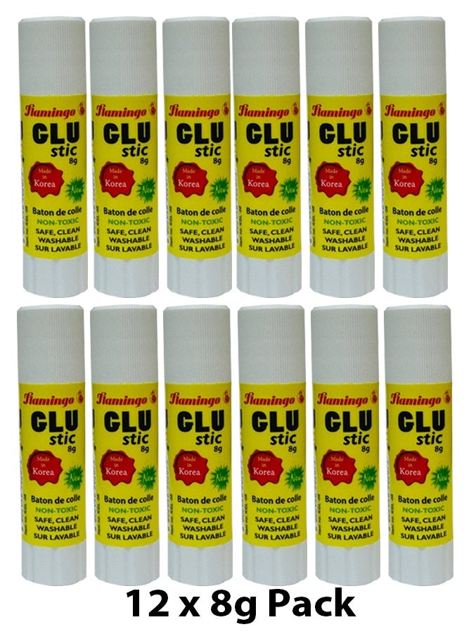 Flamingo Non Toxic Glue Stick Made in Korea, 8 gm, 12 Pieces Value Pack - Image 1