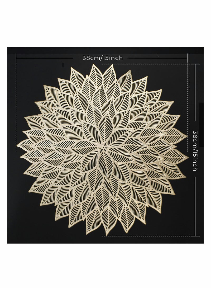 Excefore أطباق مائدة مستديرة مزخرفة بزهور لأطقم العشاء من الفينيل المضغوط لأوراق الشجر الزاهية لتزيين الطاولة في حفلات العطلات والزفاف 6 قطع - Image 4