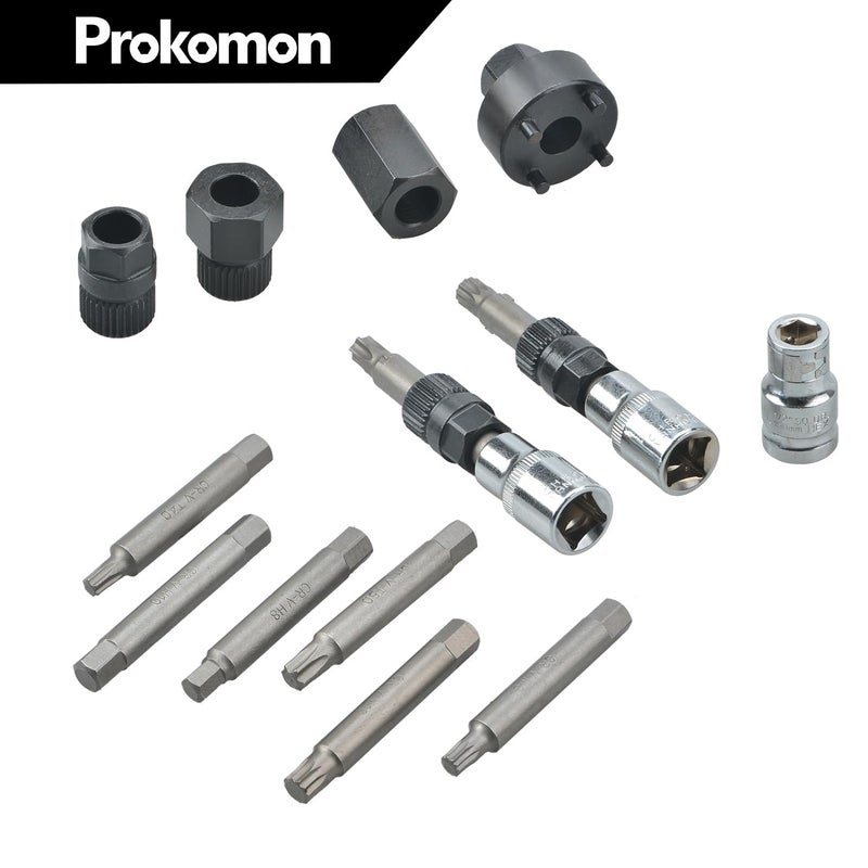 Prokomon 13 Pcs Alternator Pulley Tool Kit, Alternator Pulley Removal Tool, Insert Bit Socket Set Tool Kit – Car Pulley Removal Decoupling Puller - Image 2