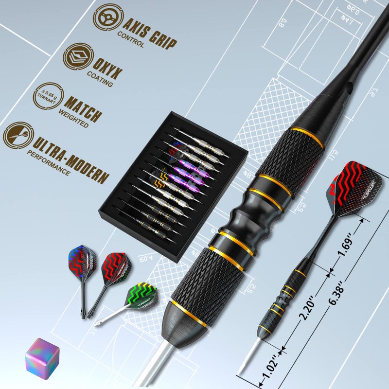 Turnart Darts Metal Tip Set - Steel Tip Darts Darts Set Professional Metal Darts Dart Board Set 12 Pcs 24 Gram 20 O-Rings Aluminum Darts Shafts 24 Extra Flights Darts Tool - Image 2