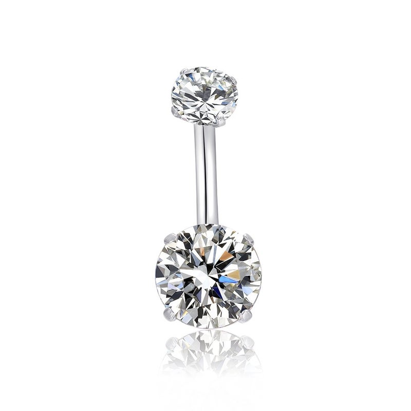 HQLA 14G Belly Button Rings Surgical Stainless Steel Round Cubic Zirconia Navel Barbell Stud Body Piercing (Clear) - Image 1