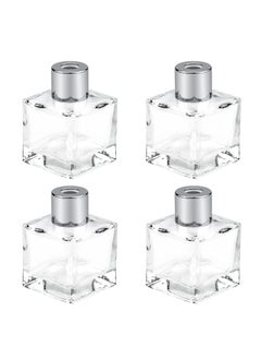 Fragrance Diffuser Empty Clear Bottles, 50ml Essential Fragrance Oil Reed Diffusers Set, Small Square Glass Diffuser Bottles with Caps for Home Bathroom Decorative Fragrance Accessories Use (4 Pcs)