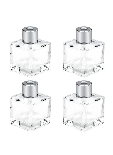 Fragrance Diffuser Empty Clear Bottles, 50ml Essential Fragrance Oil Reed Diffusers Set, Small Square Glass Diffuser Bottles with Caps for Home Bathroom Decorative Fragrance Accessories Use (4 Pcs)