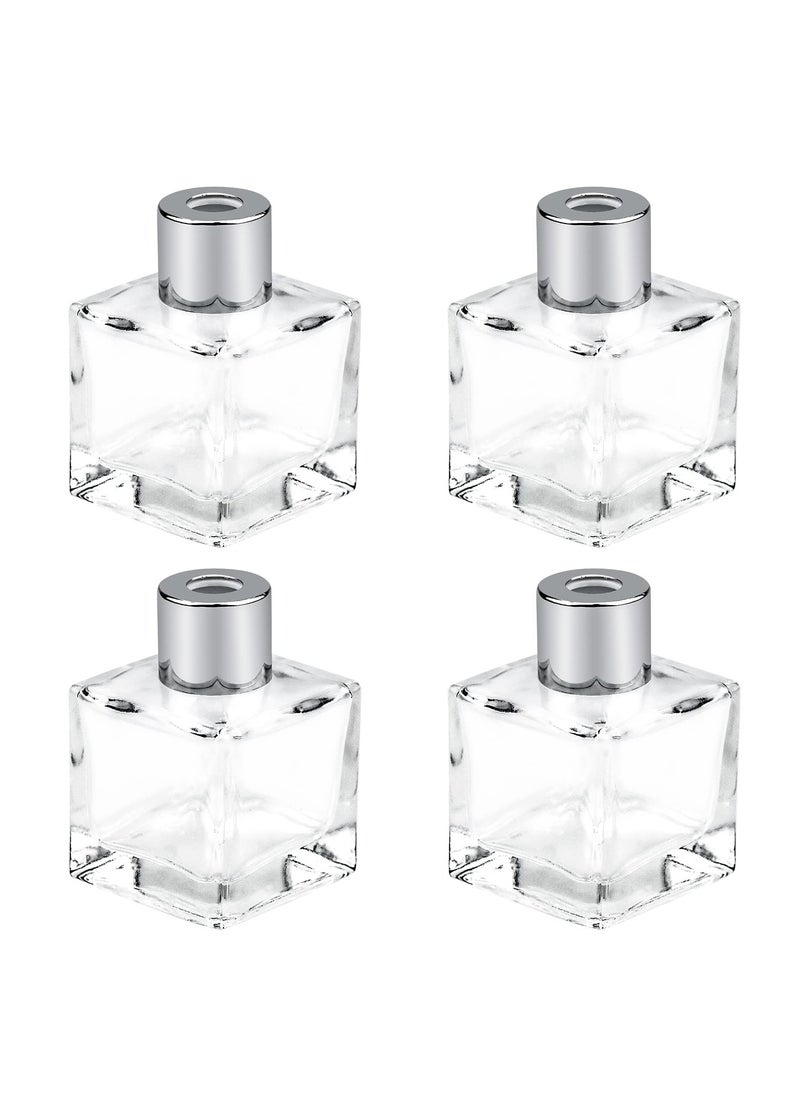 Excefore - Fragrance Diffuser Empty Clear Bottles, 50ml Essential Fragrance Oil Reed Diffusers Set, Small Square Glass Diffuser Bottles with Caps for Home Bathroom Decorative Fragrance Accessories Use (4 Pcs) - Image 1