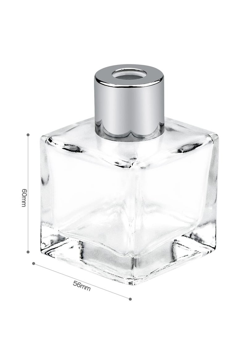 Excefore - Fragrance Diffuser Empty Clear Bottles, 50ml Essential Fragrance Oil Reed Diffusers Set, Small Square Glass Diffuser Bottles with Caps for Home Bathroom Decorative Fragrance Accessories Use (4 Pcs) - Image 1