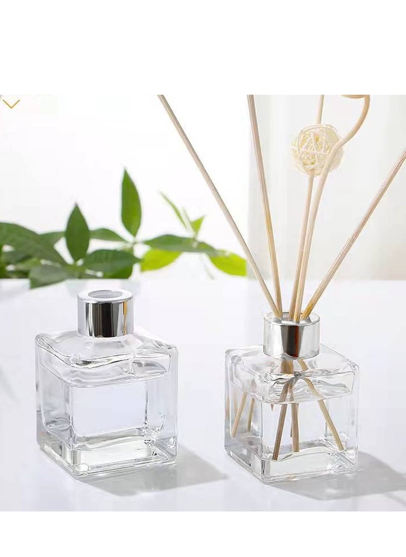 Excefore - Fragrance Diffuser Empty Clear Bottles, 50ml Essential Fragrance Oil Reed Diffusers Set, Small Square Glass Diffuser Bottles with Caps for Home Bathroom Decorative Fragrance Accessories Use (4 Pcs) - Image 1