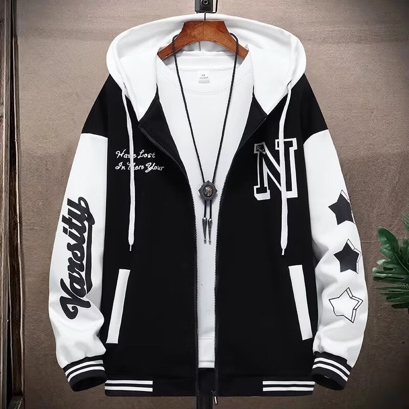 Trendy Brand Youth Jacket Boys Casual Handsome Jacket Sports Hooded Sweatshirt Baseball Clothing Men - Image 1