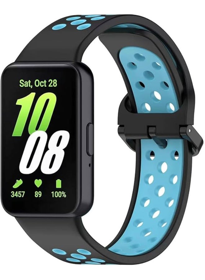 Silicone Strap For Samsung Galaxy Fit 3 (SM-R390) Watch Bracelet Replacement Sport Watchband For Samsung Galaxy Fit3Band For Women/Men, Adjustable Waterproof Strap (Black Blue) - Image 1