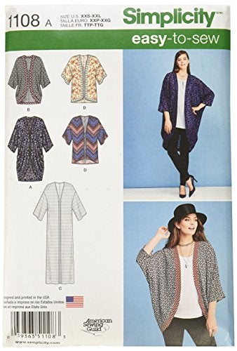 Simplicity US1108A Misses' Kimono and Cardigan Sewing Pattern Kit, Code 1108, Sizes XXS-XXL - Image 1