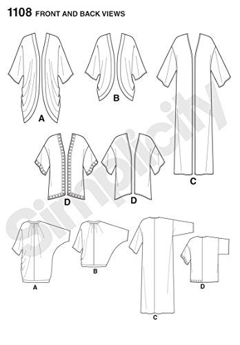 Simplicity US1108A Misses' Kimono and Cardigan Sewing Pattern Kit, Code 1108, Sizes XXS-XXL - Image 4