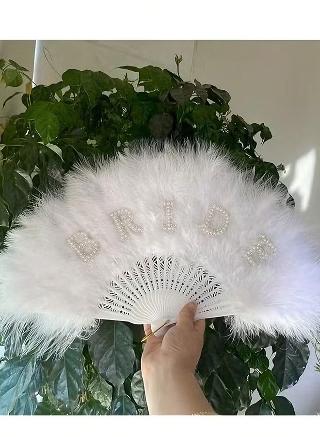 Happy D Bridal Decoration – White Feather Hand Fan with "BRIDE" Lettering Design, Size (22×34) cm – Perfect for Bachelorette Parties, Bridal Showers, and Wedding Day Photos. - Image 4