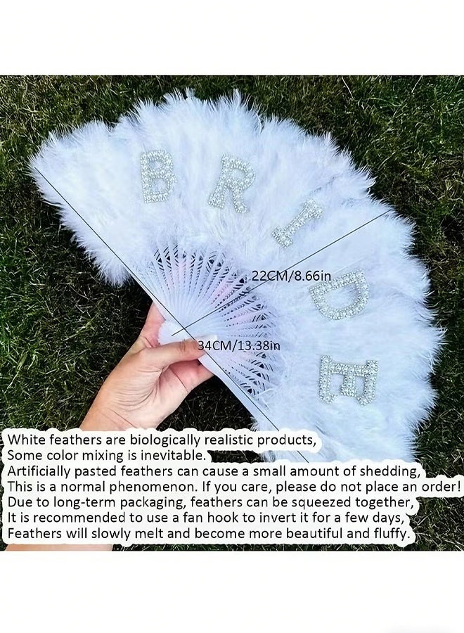 Happy D Bridal Decoration – White Feather Hand Fan with "BRIDE" Lettering Design, Size (22×34) cm – Perfect for Bachelorette Parties, Bridal Showers, and Wedding Day Photos. - Image 5