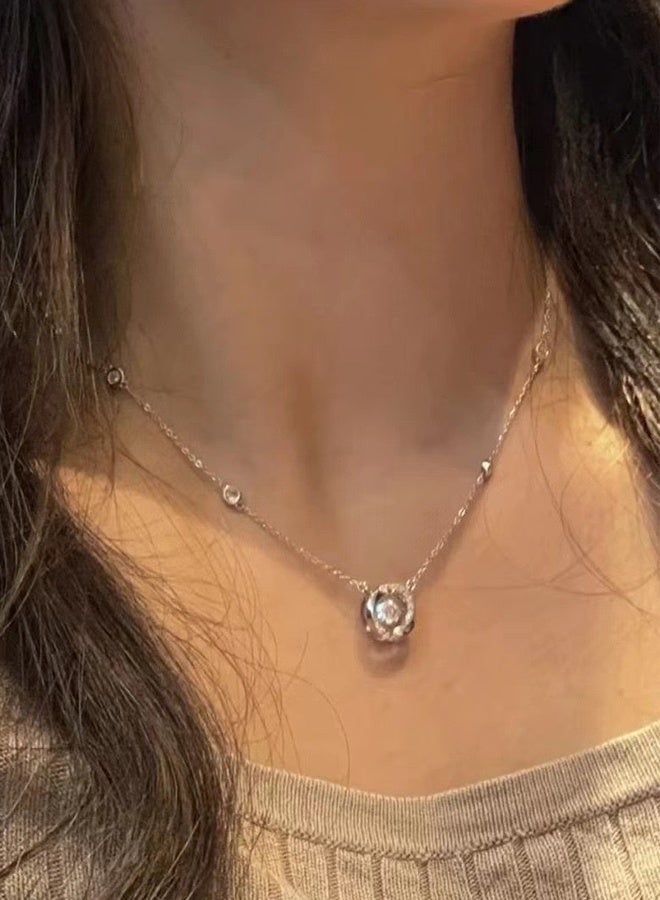 DAEVO 925 Sterling Silver Twisted Halo Crystal Necklace - Image 1