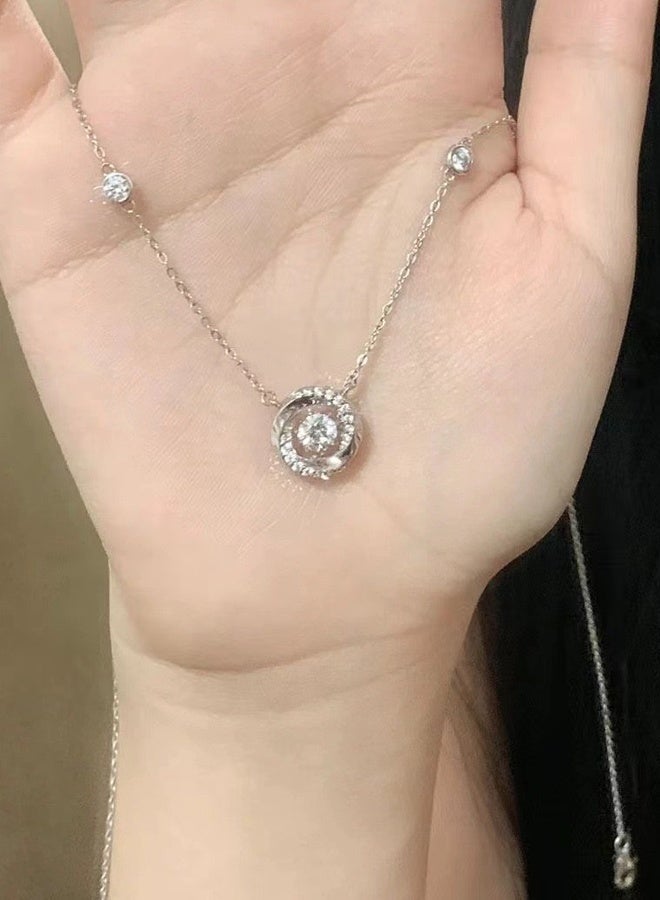 DAEVO 925 Sterling Silver Twisted Halo Crystal Necklace - Image 3