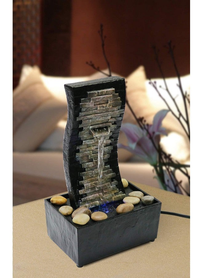Nature's Mark 10" H Slate Brick Wall Tabletop Water Fountain With Natural River Rocks And Color Changing Led Lights (Power Cord Attached)  - Image 4