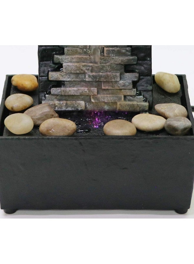 Nature's Mark 10" H Slate Brick Wall Tabletop Water Fountain With Natural River Rocks And Color Changing Led Lights (Power Cord Attached)  - Image 3