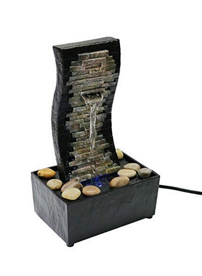 Nature's Mark 10" H Slate Brick Wall Tabletop Water Fountain With Natural River Rocks And Color Changing Led Lights (Power Cord Attached)  - Image 1