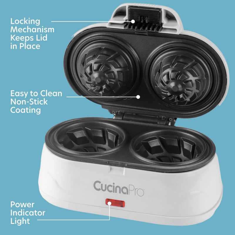 CucinaPro Double Waffle Bowl Maker- Make two 4" Ice Cream Cone Bowls at Once, NonStick Electric Baker for Homemade Icecream Treats, Easy to Use Iron, Add Favorite Fillings, Toppings, Fun Gift, Party Dessert  - Image 4