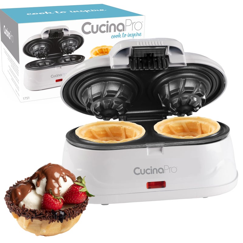 CucinaPro Double Waffle Bowl Maker- Make two 4" Ice Cream Cone Bowls at Once, NonStick Electric Baker for Homemade Icecream Treats, Easy to Use Iron, Add Favorite Fillings, Toppings, Fun Gift, Party Dessert  - Image 1