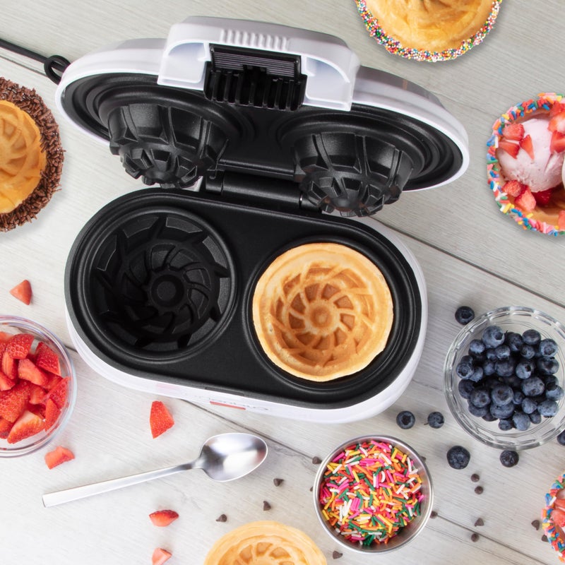 CucinaPro Double Waffle Bowl Maker- Make two 4" Ice Cream Cone Bowls at Once, NonStick Electric Baker for Homemade Icecream Treats, Easy to Use Iron, Add Favorite Fillings, Toppings, Fun Gift, Party Dessert  - Image 5
