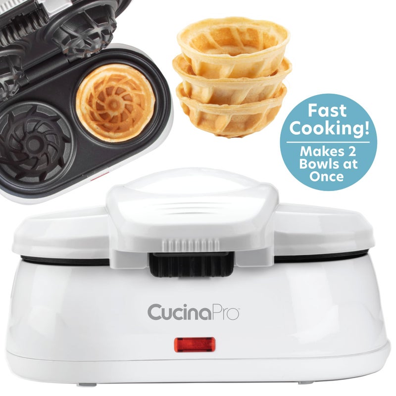 CucinaPro Double Waffle Bowl Maker- Make two 4" Ice Cream Cone Bowls at Once, NonStick Electric Baker for Homemade Icecream Treats, Easy to Use Iron, Add Favorite Fillings, Toppings, Fun Gift, Party Dessert  - Image 3