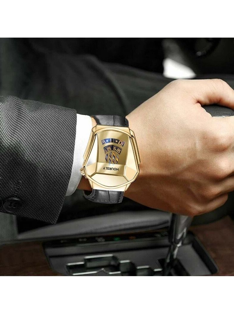 هاورسلي الفاخرة كل ساعة تريند كول ساعة معصم جلدية موضة ساعة كوارتز - Image 4