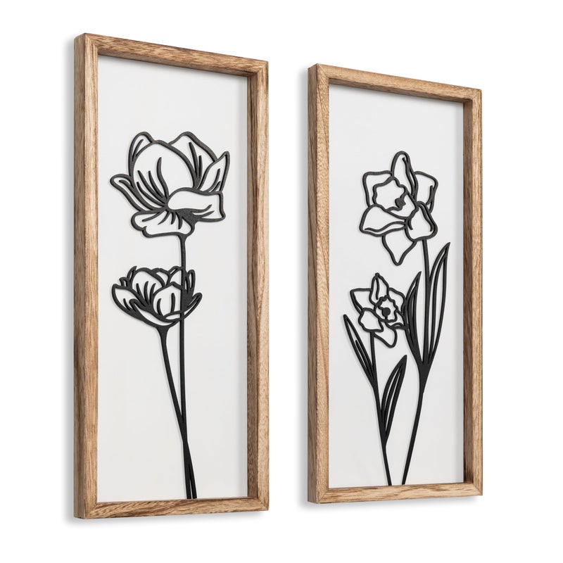 3D Black and White Wall Art Set of 2 Lightweight Wooden ReadytoHang Framed Floral Wall Art for Bathroom Bedroom Living Room or Office  Boho Botanical Farmhouse Decor  GiftBoxed