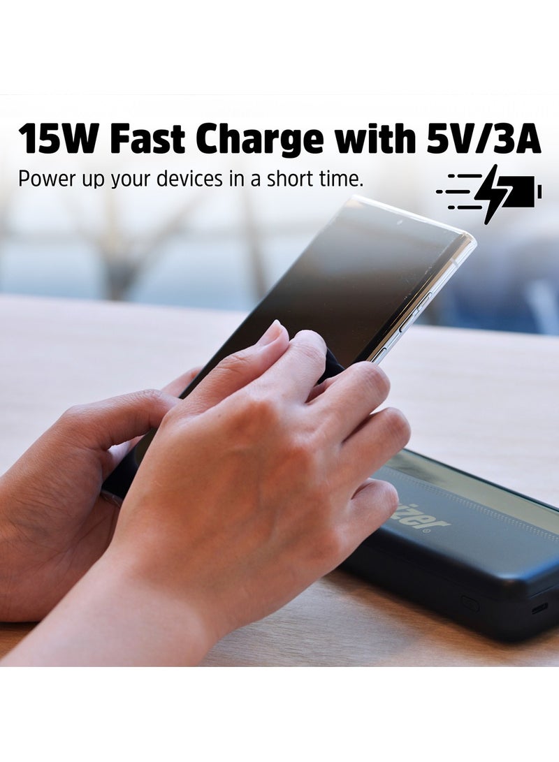 Energizer 20000 mAh 15W Max Rapid Charging Power Bank With Dual USB-C Outputs, and One USB-A Output, USB-C Input, Black - Image 3