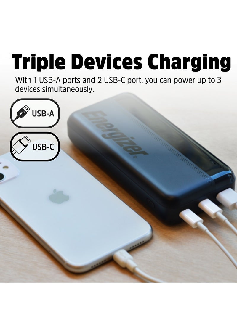 Energizer 20000 mAh 15W Max Rapid Charging Power Bank With Dual USB-C Outputs, and One USB-A Output, USB-C Input, Black - Image 4