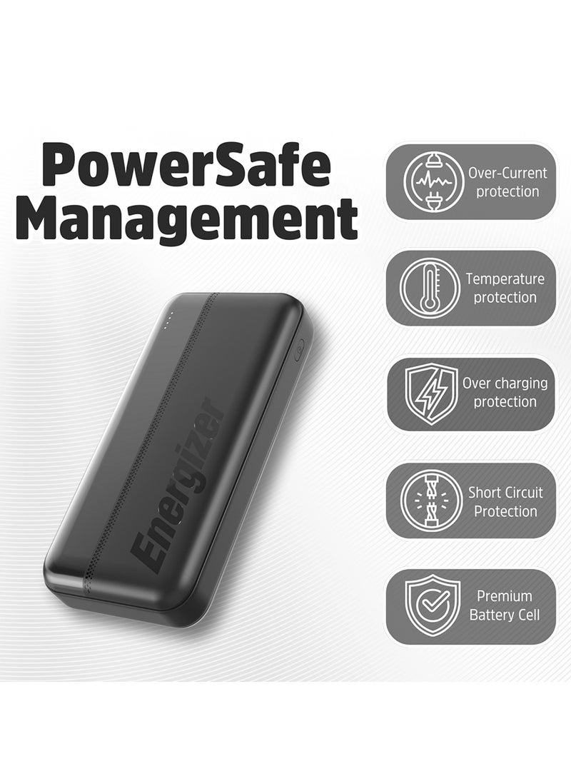 Energizer 20000 mAh 15W Max Rapid Charging Power Bank With Dual USB-C Outputs, and One USB-A Output, USB-C Input, Black - Image 5