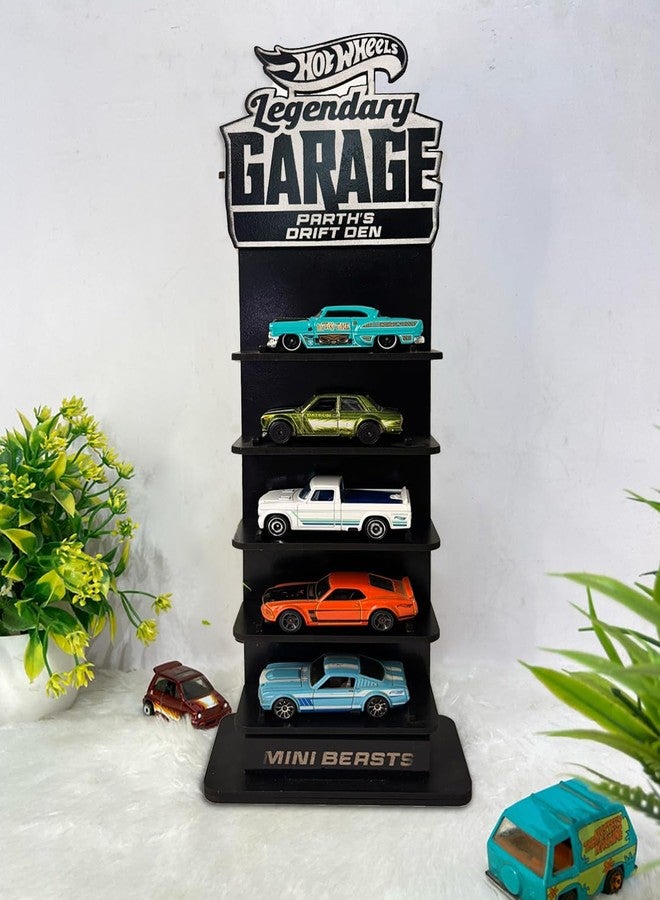 ALPHA NOVA CREATIONS Custom 5-Story Wooden Display Garage for Diecast Cars – 3mm Thick MDF Shelf | Multi-Level Organizer Rack for Hot Wheels, Matchbox | Customizable Toy Storage for Kids & Collectors (Black) (Black Wood) - Image 1