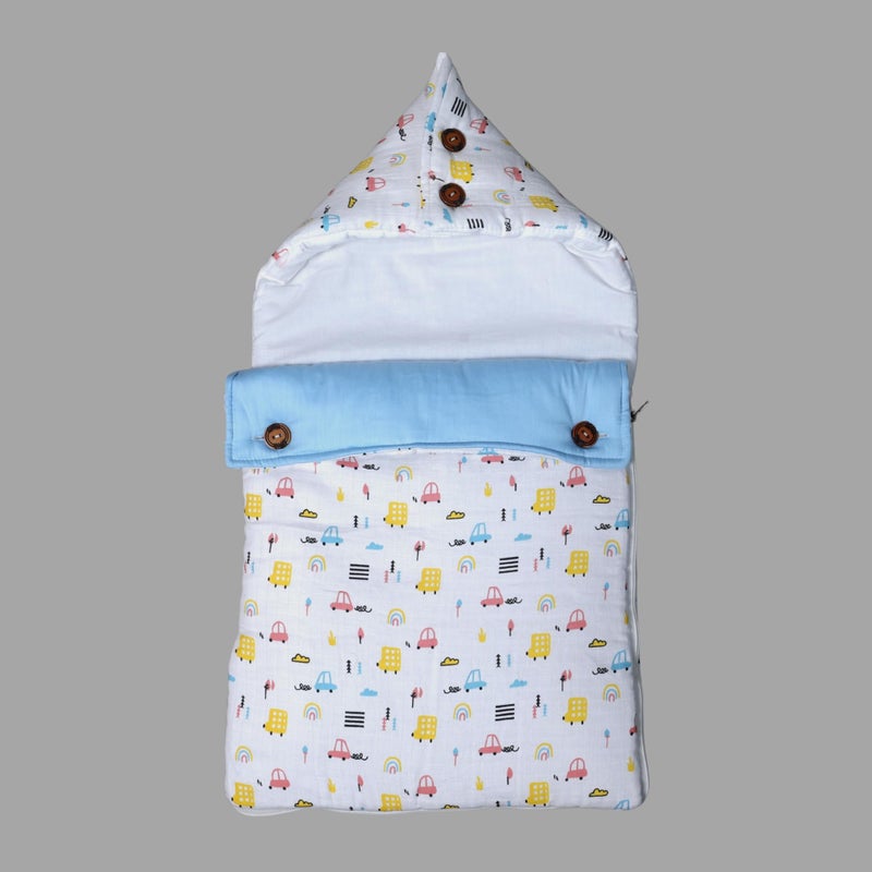 Fabrify فابريفي 3 في 1 كيس نوم للأطفال وعرين الحمل | مجموعة سرير من قطن الموسلين للأطفال والمواليد الجدد | محمولة/سفر وصديقة للبشرة | 0-6 أشهر