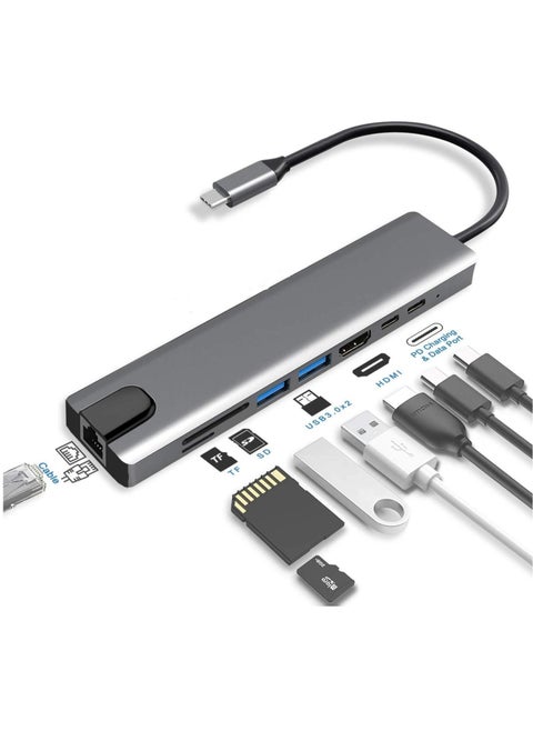 USB C Hub; 8 in 1 Type C to HDMI with Ethernet Port 4K USB-C-8-IN-1 TD-174TC